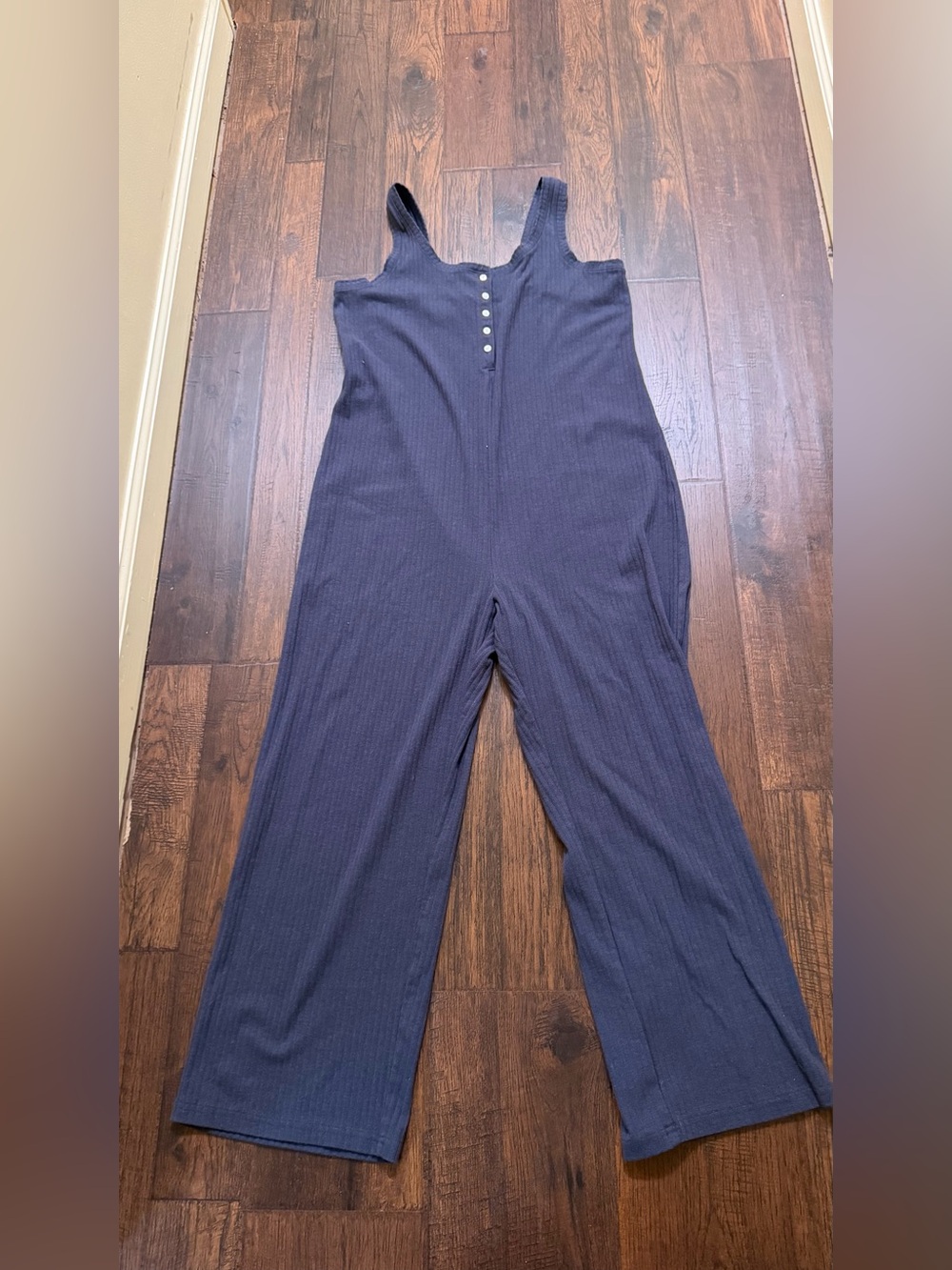 🤎 Old Navy Ribbed Wide Leg Jumpsuit | Boho Lounge One-Piece | Navy | no pockets - Picture 6 of 11